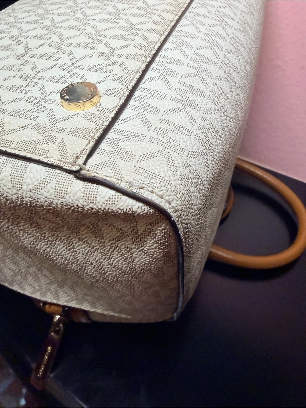 Michael Kors Hayes Duffle Satchel with Tan Trim